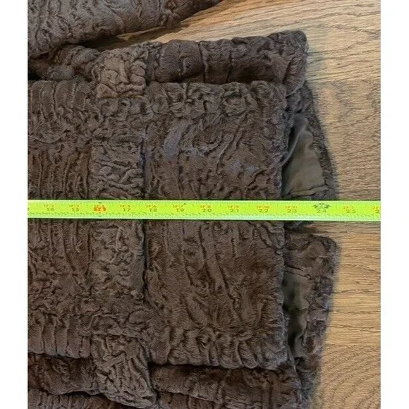 Swakara Karakul Persian Lamb Eco-Fur Coat Women’s S Brown Wood Buttons Buckle